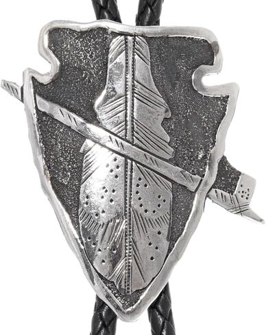 Alltribes Navajo Sterling Feather on Arrowhead Bolo Tie Textured Antiqued Design on Genuine Leather 0429 in Saudi Arabia