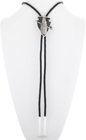 Alltribes Navajo Sterling Feather on Arrowhead Bolo Tie Textured Antiqued Design on Genuine Leather 0429 in Saudi Arabia