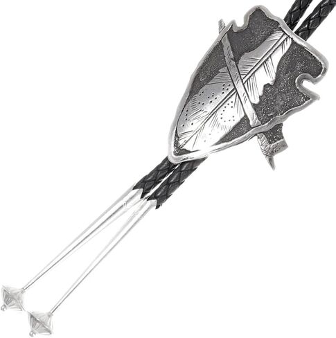 Alltribes Navajo Sterling Feather on Arrowhead Bolo Tie Textured Antiqued Design on Genuine Leather 0429 in Saudi Arabia