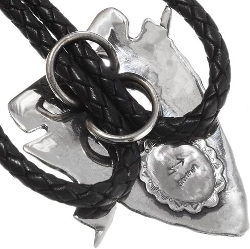Alltribes Navajo Sterling Feather on Arrowhead Bolo Tie Textured Antiqued Design on Genuine Leather 0429 in Saudi Arabia