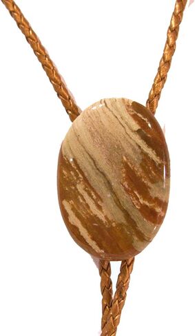 Cream and Medium Brown Streaked Jasper Is the Focus of This Bolo Tie with Metallic Indian Sun Cord and Gold-tone Traditionally Long Tips in Saudi Arabia