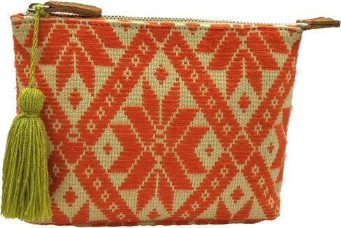 Makeup bag "Cecilia", made by Jühue Artesanal, artisan makeup bag made in Mexico, Orange makeup bag, Hand embroidery, Embroidered makeup bag, Mexican embroidery, Handmade, Bag for cosmetics. in Saudi Arabia