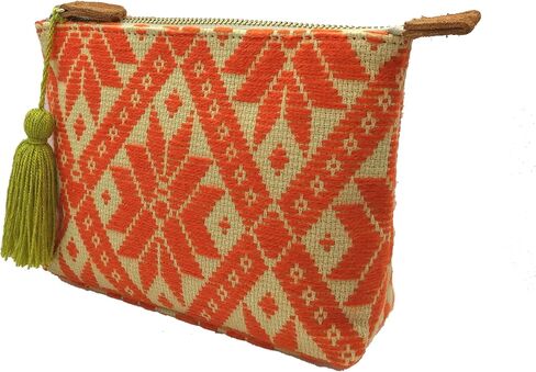 Makeup bag "Cecilia", made by Jühue Artesanal, artisan makeup bag made in Mexico, Orange makeup bag, Hand embroidery, Embroidered makeup bag, Mexican embroidery, Handmade, Bag for cosmetics. in Saudi Arabia