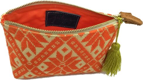 Makeup bag "Cecilia", made by Jühue Artesanal, artisan makeup bag made in Mexico, Orange makeup bag, Hand embroidery, Embroidered makeup bag, Mexican embroidery, Handmade, Bag for cosmetics. in Saudi Arabia