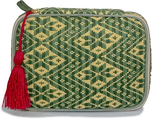 Toiletry bag "Belinda", made by Jühue Artesanal, Handmade toiletry bag made in Mexico, Green toiletry bag, Hand embroidery, Embroidery toiletry bag, Mexican embroidery, Embroidered toiletry bag in Saudi Arabia