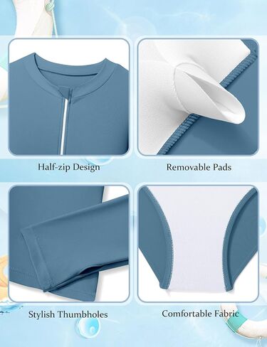 ملابس سباحة للفتيات من Rash Guard بنصف سحاب وأكمام طويلة بدلة استحمام متواضعة مع حشوة الصدر قطعتين ملابس سباحة للفتيات المراهقات UPF 50+ in Kuwait