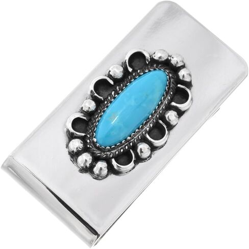 Navajo Blue Turquoise Silver Money Clip Sterling Curled Wire and Drops Design on Silver Cash Clamp 0098 in Saudi Arabia