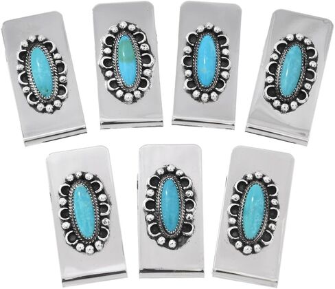 Navajo Blue Turquoise Silver Money Clip Sterling Curled Wire and Drops Design on Silver Cash Clamp 0098 in Saudi Arabia