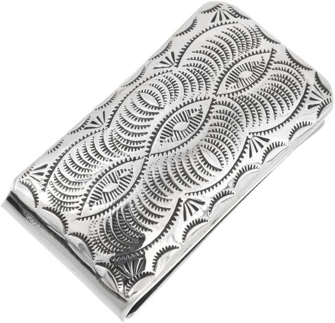 Navajo Hammered Hand Stamped Sterling Money Clip Assorted Traditional Patterns on German Silver Clamp 0246 in Saudi Arabia
