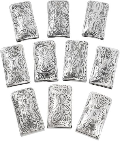 Navajo Hammered Hand Stamped Sterling Money Clip Assorted Traditional Patterns on German Silver Clamp 0246 in Saudi Arabia