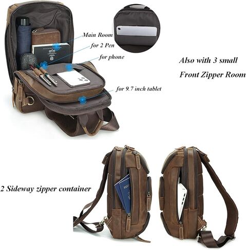 Retro Crazy Horse Leather Sling Sport Shoulder Chest Bag, Brown Single Strap Small Backpack Gift for Men in Saudi Arabia