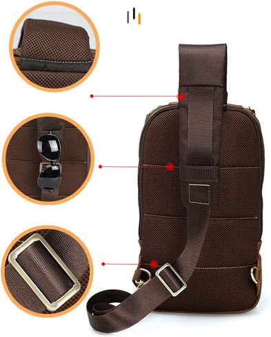 Retro Crazy Horse Leather Sling Sport Shoulder Chest Bag, Brown Single Strap Small Backpack Gift for Men in Saudi Arabia