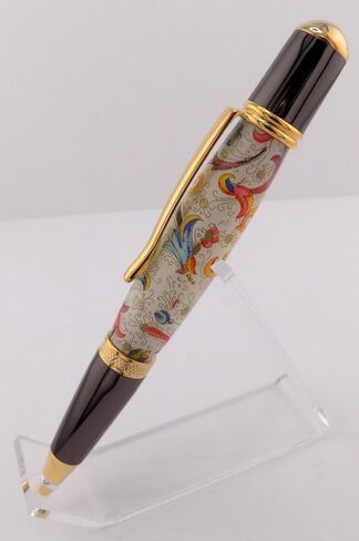 Handmade Sierra Mesa ballpoint pen. Japanese floral wallpaper design. Gunmetal and Gold Trim. Black ink. in Saudi Arabia