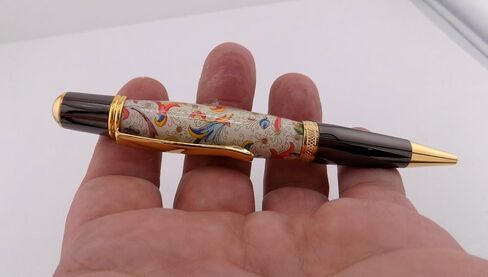 Handmade Sierra Mesa ballpoint pen. Japanese floral wallpaper design. Gunmetal and Gold Trim. Black ink. in Saudi Arabia