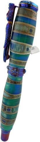 Handmade Ocean Life style rollerball pen giftset in Rustic Wood treasure chest gift box. Shark vertebrae with blue/seafoam resin. Blue titanium trim. Postable cap. Mermaid pen clip/seashell band. in Saudi Arabia