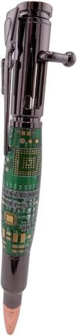 Handmade 30 Caliber Bolt Action Rifle themed ballpoint pen. Gunmetal Trim with Green circuit board body. in Saudi Arabia
