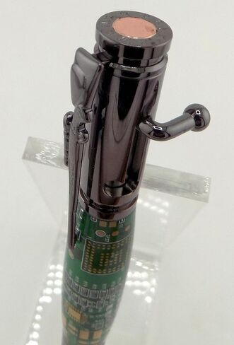 Handmade 30 Caliber Bolt Action Rifle themed ballpoint pen. Gunmetal Trim with Green circuit board body. in Saudi Arabia