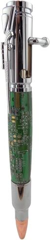 Handmade 30 Caliber Bolt Action Rifle ballpoint pen. Chrome Trim with Green circuit board body. in Saudi Arabia