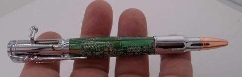 Handmade 30 Caliber Bolt Action Rifle ballpoint pen. Chrome Trim with Green circuit board body. in Saudi Arabia