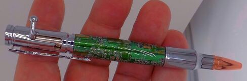 Handmade 30 Caliber Bolt Action Rifle ballpoint pen. Chrome Trim with Green circuit board body. in Saudi Arabia