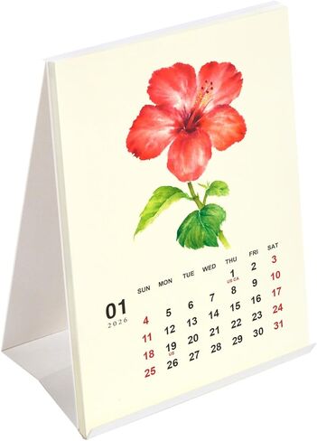 Floral Art 2026 2027 Mini Desk Calendar, Botanical Watercolor Painting 24 Flowers Christmas Gift for Woman 9.4 x 14 cm in Kuwait