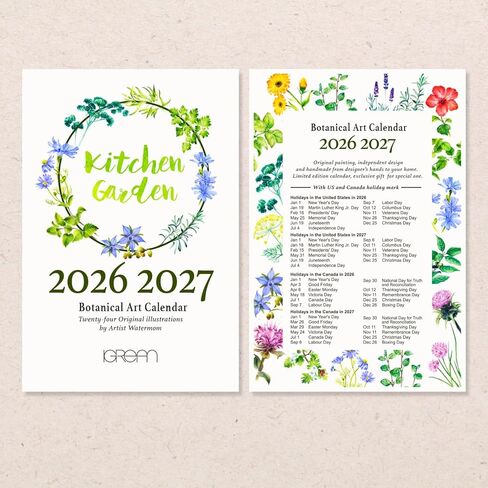 Floral Art 2026 2027 Mini Desk Calendar, Botanical Watercolor Painting 24 Flowers Christmas Gift for Woman 9.4 x 14 cm in Kuwait