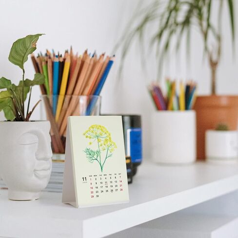 Floral Art 2026 2027 Mini Desk Calendar, Botanical Watercolor Painting 24 Flowers Christmas Gift for Woman 9.4 x 14 cm in Kuwait
