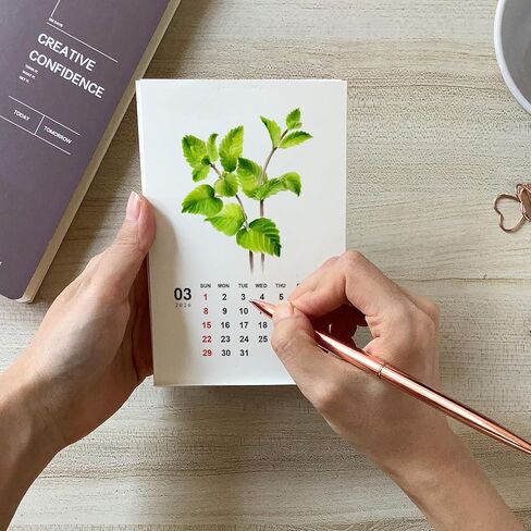 Floral Art 2026 2027 Mini Desk Calendar, Botanical Watercolor Painting 24 Flowers Christmas Gift for Woman 9.4 x 14 cm in Kuwait