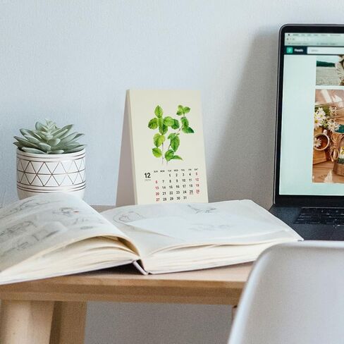 Floral Art 2026 2027 Mini Desk Calendar, Botanical Watercolor Painting 24 Flowers Christmas Gift for Woman 9.4 x 14 cm in Kuwait