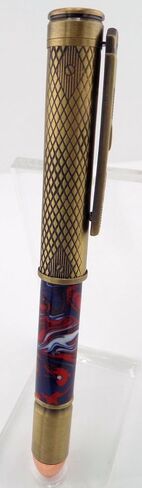 Handmade 45 Caliber themed ballpoint pen. Brass trim. Red, white & blue acrylic. Clicks to open. in Saudi Arabia
