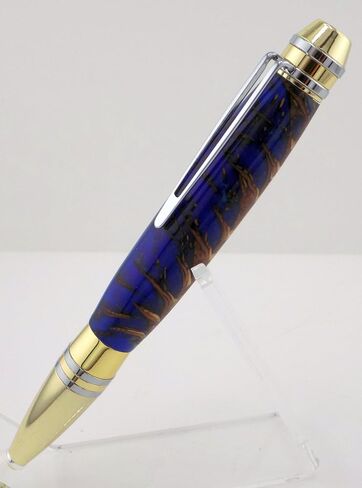 Handmade Professional style ballpoint pen. Stabilized pinecone in blue and yellow acrylic. Gold and chrome trim. Black ink. in Saudi Arabia