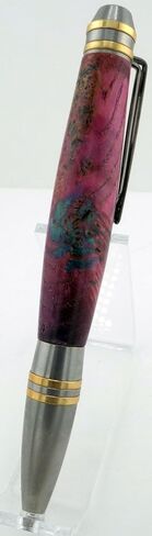 Handmade Professional Style ballpoint pen. Maple burl dyed purple and turquoise. Stainless steel and brass trim. Twist to open. Black ink. in Saudi Arabia