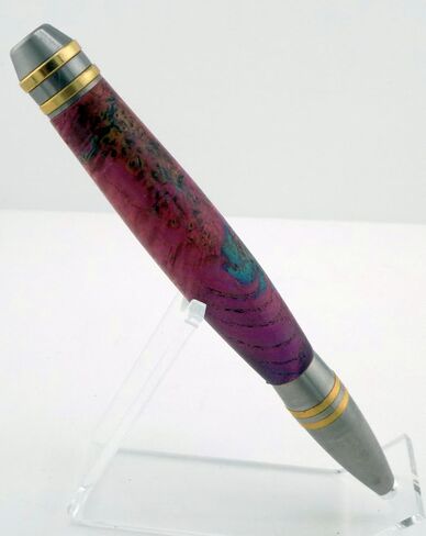 Handmade Professional Style ballpoint pen. Maple burl dyed purple and turquoise. Stainless steel and brass trim. Twist to open. Black ink. in Saudi Arabia