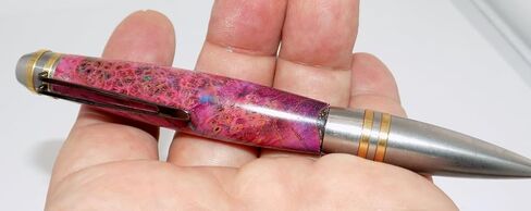 Handmade Professional Style ballpoint pen. Maple burl dyed purple and turquoise. Stainless steel and brass trim. Twist to open. Black ink. in Saudi Arabia