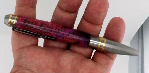 Handmade Professional Style ballpoint pen. Maple burl dyed purple and turquoise. Stainless steel and brass trim. Twist to open. Black ink. in Saudi Arabia