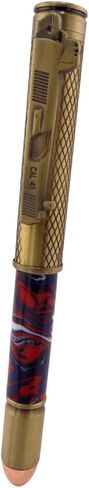 Handmade 45 Caliber themed ballpoint pen. Brass trim. Blue, red and white acrylic. Clicks to open. in Saudi Arabia