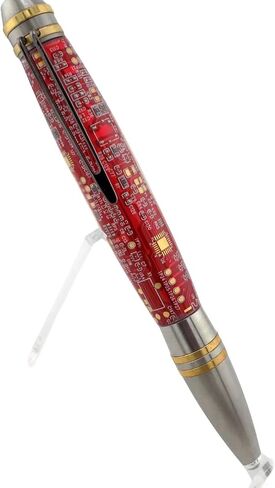 Handmade Professional style ballpoint pen. Red circuit board in clear acrylic. Stainless steel and brass trim. Black ink. in Saudi Arabia