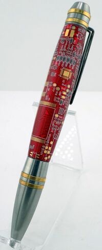 Handmade Professional style ballpoint pen. Red circuit board in clear acrylic. Stainless steel and brass trim. Black ink. in Saudi Arabia