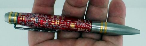 Handmade Professional style ballpoint pen. Red circuit board in clear acrylic. Stainless steel and brass trim. Black ink. in Saudi Arabia