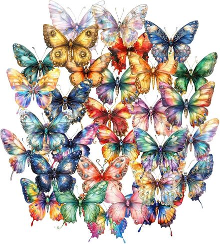 25-Piece Watercolor Butterfly Handmade Stickers Set – Glossy Vinyl Decals for Laptops, Journals, Notebooks & Scrapbooking – Garden Lover Gift in Saudi Arabia