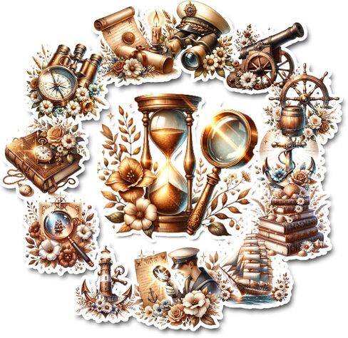 10 Handmade Vintage Maritime Stickers Glossy Stickers for Journals, Scrapbooks, Laptops & Crafts in Saudi Arabia