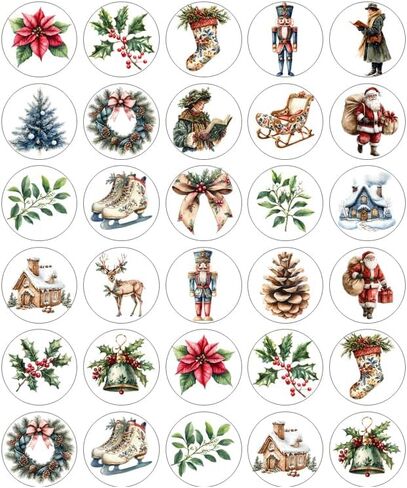 90 Christmas Toile Handmade Stickers Scrapbook Journal Planner Envelope Label 1.5 inch Round Seals Party Favor in Saudi Arabia