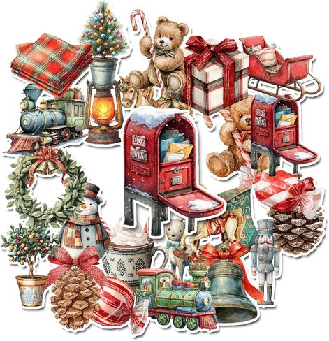 20 Handmade Vintage Christmas Stickers Glossy Stickers for Journals, Scrapbooks, Laptops & Crafts in Saudi Arabia