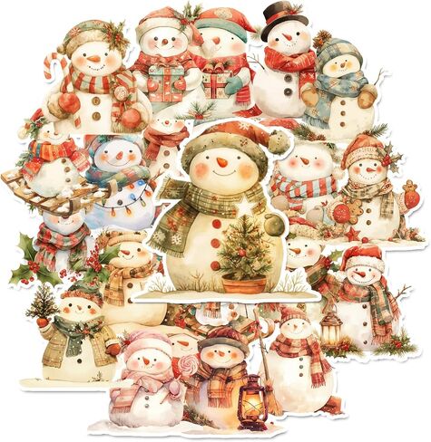 30 Handmade Christmas Snowmen Stickers Glossy Stickers for Journals, Scrapbooks, Laptops & Crafts in Saudi Arabia