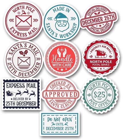 10 Handmade Christmas Stamps Stickers Glossy Stickers for Journals, Scrapbooks, Laptops & Crafts in Saudi Arabia