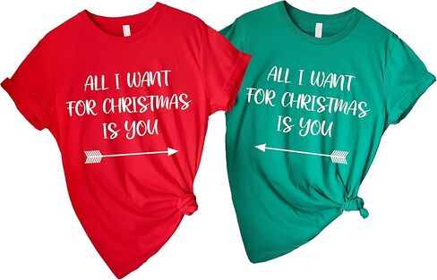 Christmas Shirt for Couples, All I Want for Christmas is You Shirt, Christmas Funny Custom Shirt, Customizable Noel Party Tee, Red and Green Xmas Pajamas in Saudi Arabia