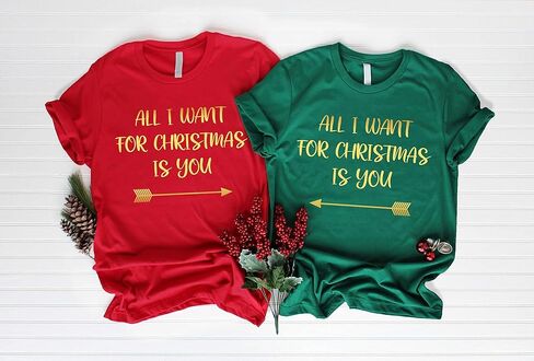 Christmas Shirt for Couples, All I Want for Christmas is You Shirt, Christmas Funny Custom Shirt, Customizable Noel Party Tee, Red and Green Xmas Pajamas in Saudi Arabia