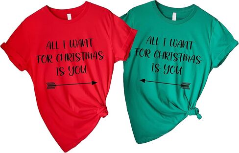 Christmas Shirt for Couples, All I Want for Christmas is You Shirt, Christmas Funny Custom Shirt, Customizable Noel Party Tee, Red and Green Xmas Pajamas in Saudi Arabia