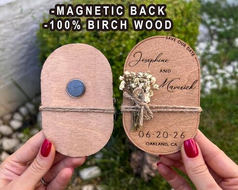 Pack of Wooden-Floral Save The Dates for Weddings Magnets with Envelopes - Wooden Save The Date Magnets - Magnetic & 100% Birch Wood for Wedding in Saudi Arabia