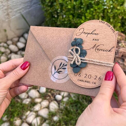 Pack of Wooden-Floral Save The Dates for Weddings Magnets with Envelopes - Wooden Save The Date Magnets - Magnetic & 100% Birch Wood for Wedding in Saudi Arabia